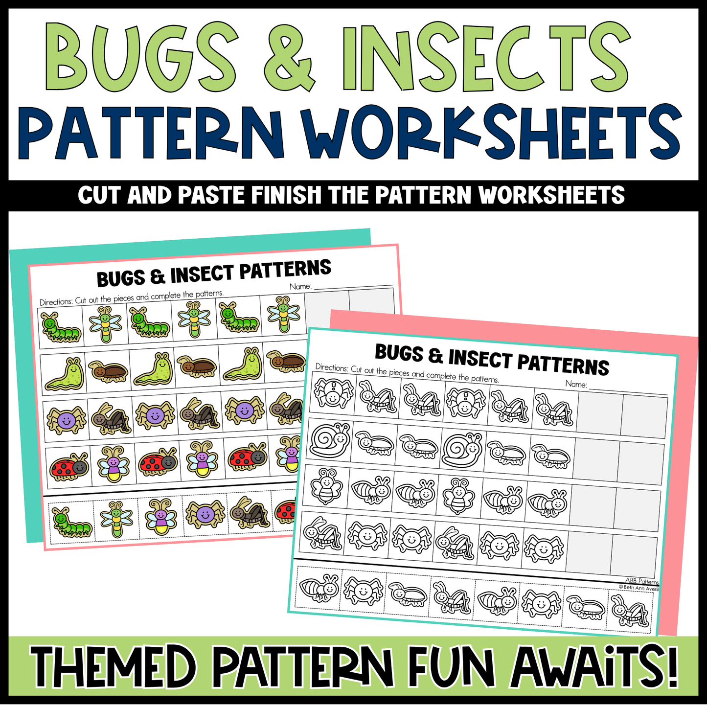 Bugs and Insects Pattern Worksheets Cut and Paste Patterns