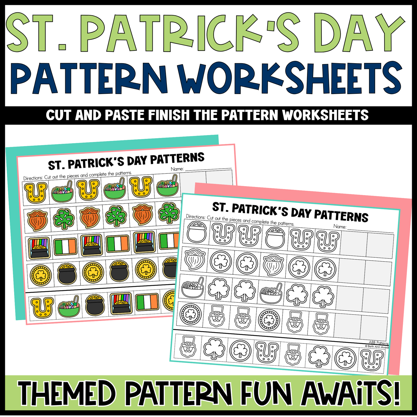 St. Patrick's Day Pattern Worksheets Cut and Paste Patterns