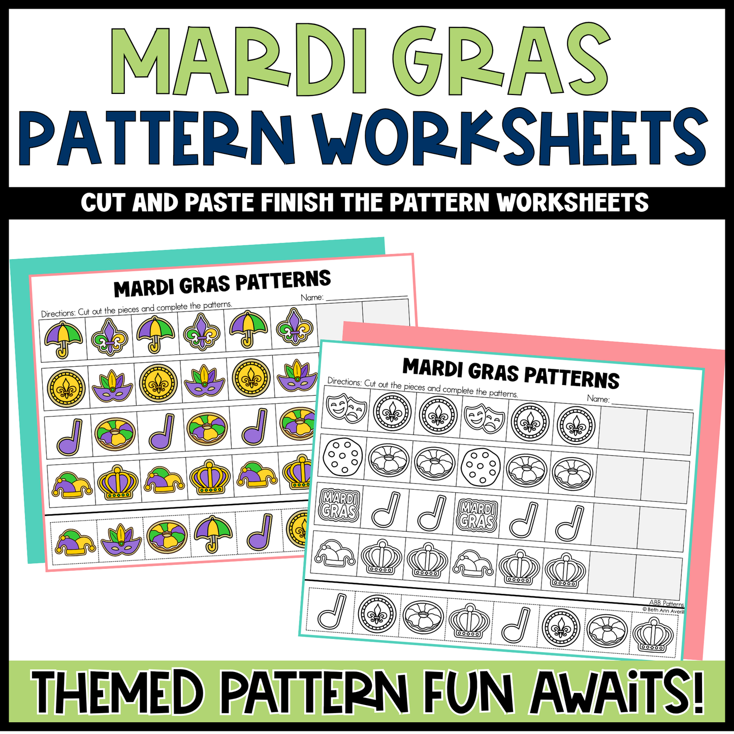 Mardi Gras Worksheets Cut and Paste Patterns