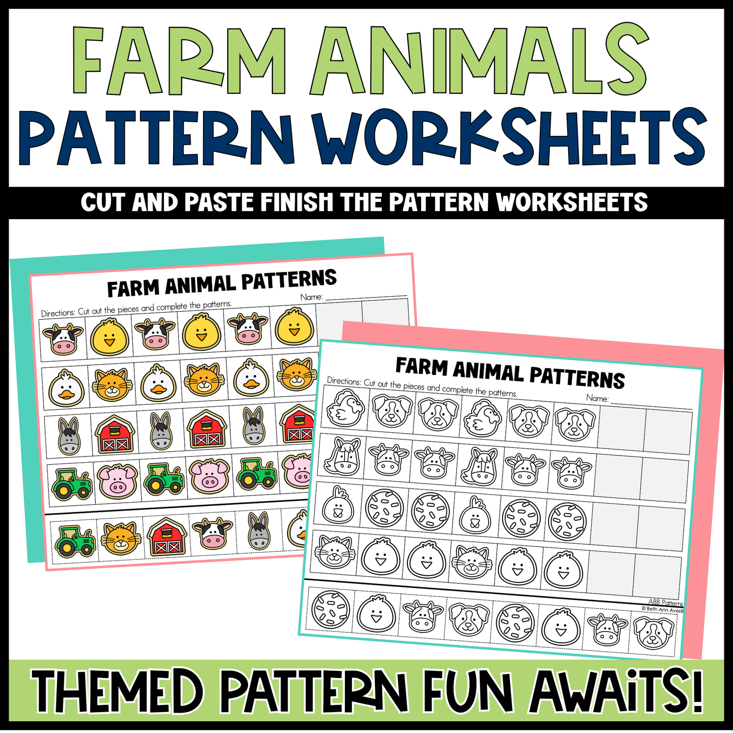 Farm Animals Pattern Worksheets Cut and Paste Patterns