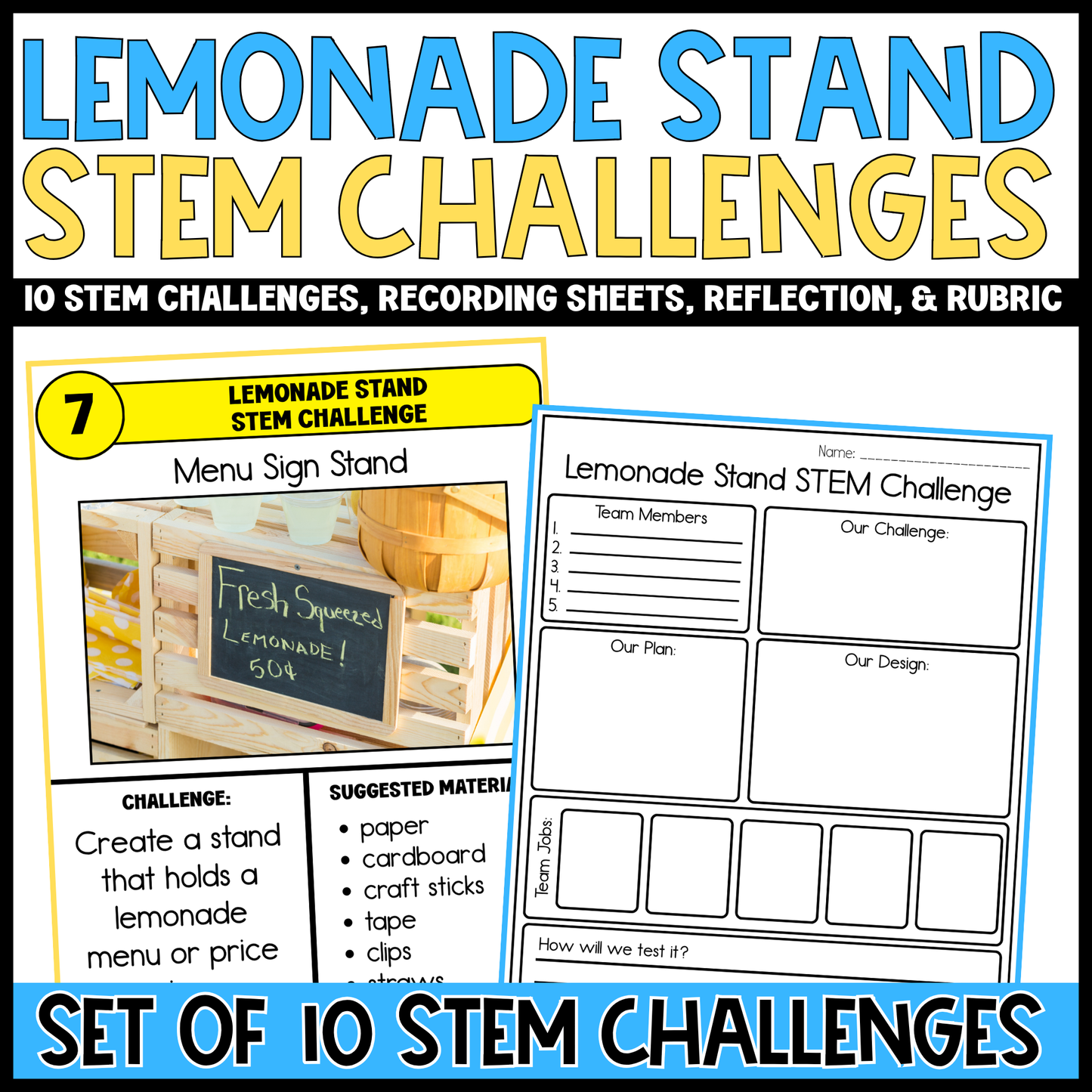 Lemonade Stand Stem Challenges with Recording Sheets & Reflection Pages