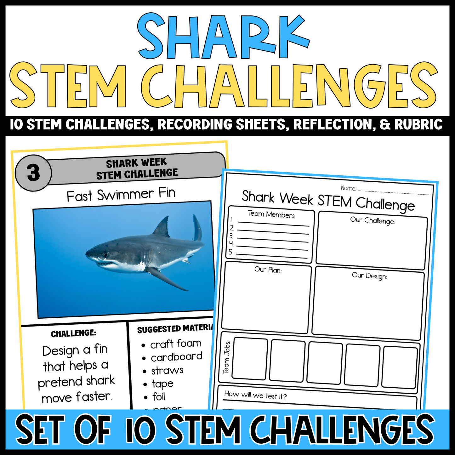 Shark Week Stem Challenges with Recording Sheets & Reflection Pages
