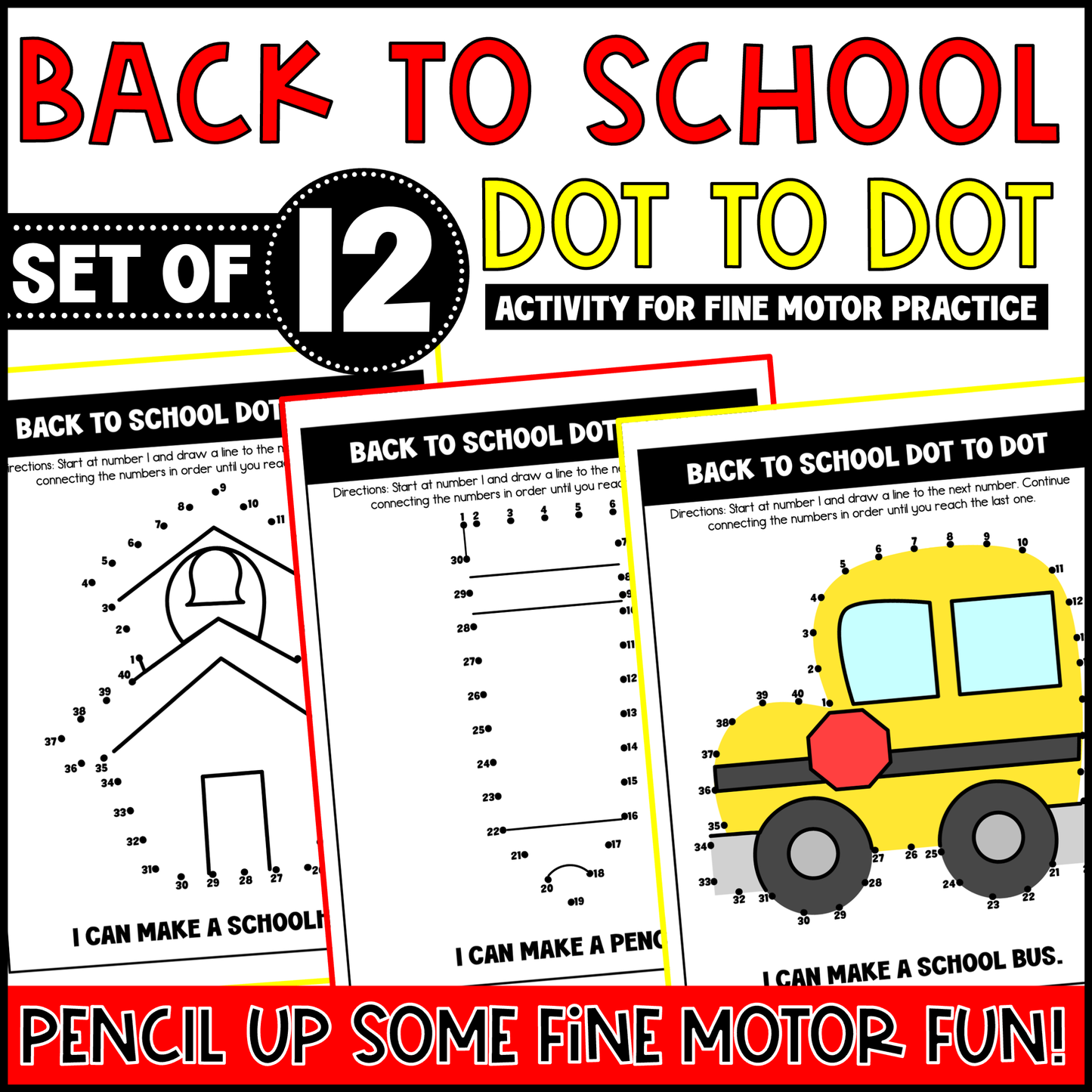 Back to School Dot to Dot Activity for Fine Motor Practice