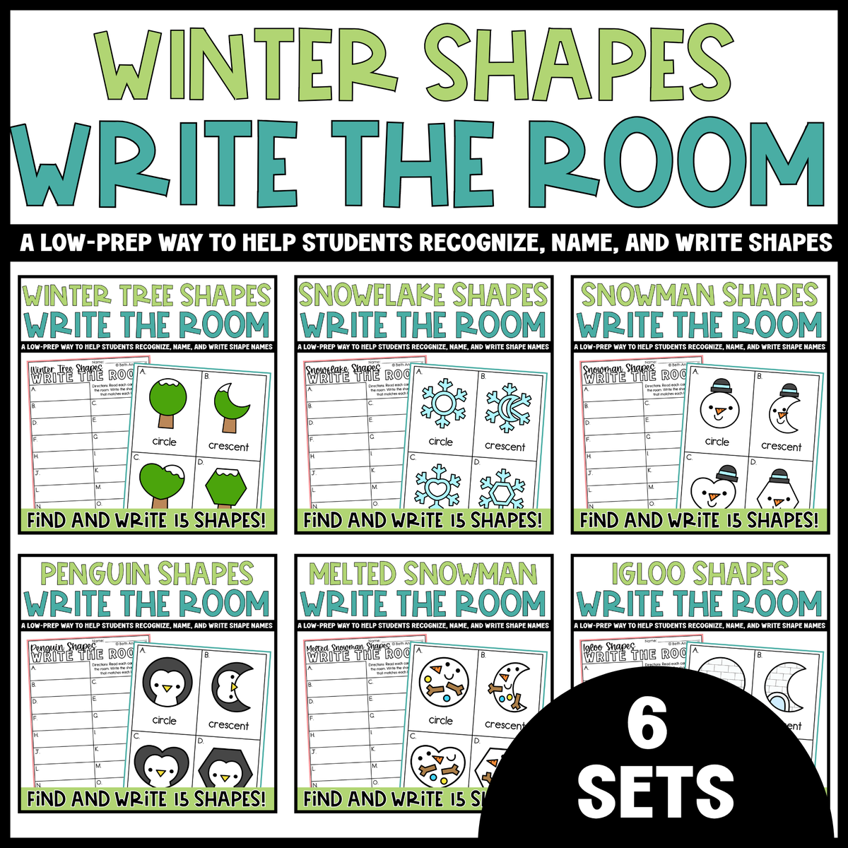 Winter Shapes Write the Room Bundle | 2D Shapes Recognition & Name Writing