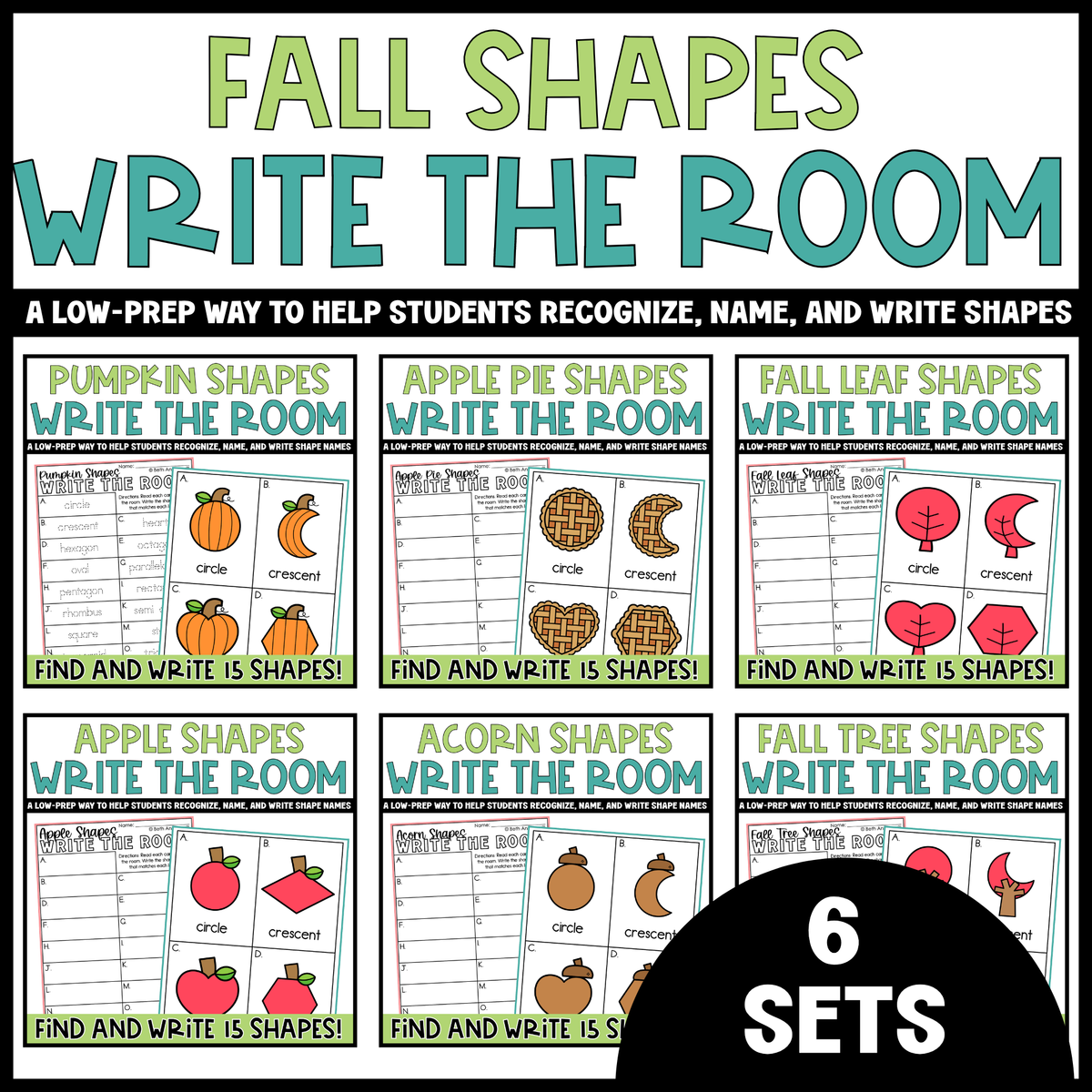 Fall Shapes Write the Room Bundle | 2D Shapes Recognition & Name Writing