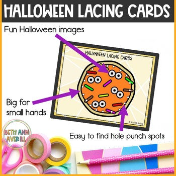 Halloween Cookies Lacing Cards for Preschoolers Fine Motor Skills for Centers