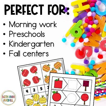 Fall Morning Work Activities for Apple Theme Preschool Tubs Fine Motor Skills