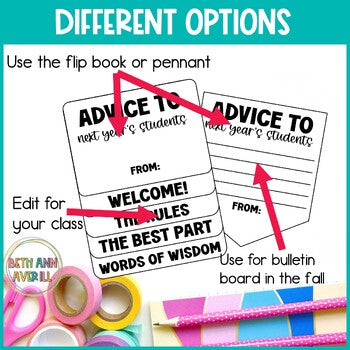 Editable Advice to Next Year's Students End of the Year Writing Activity