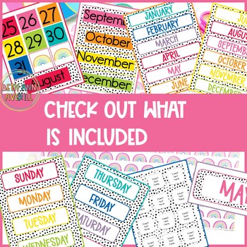 Rainbow Pop and Dots Calendar Set Boho Rainbow Classroom Decor
