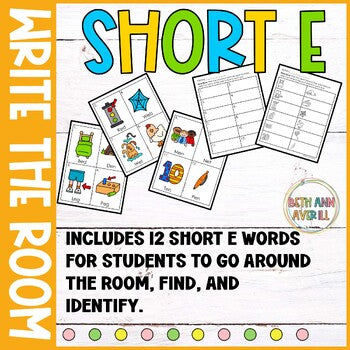 Short E Write the Room for Kindergarten Writing Center with CVC Fluency