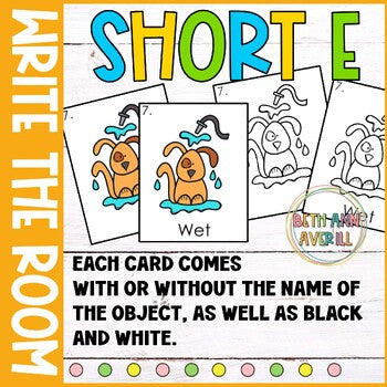 Short E Write the Room for Kindergarten Writing Center with CVC Fluency