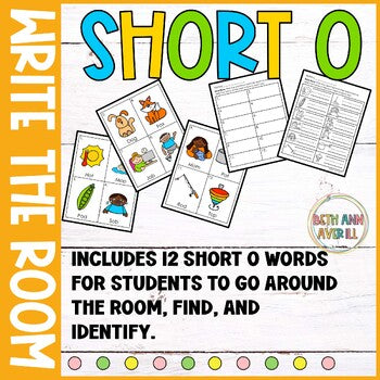 Short O Write the Room for Kindergarten Writing Center with CVC Fluency
