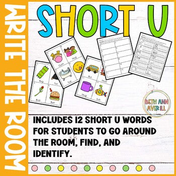 Short U Write the Room for Kindergarten Writing Center with CVC Fluency