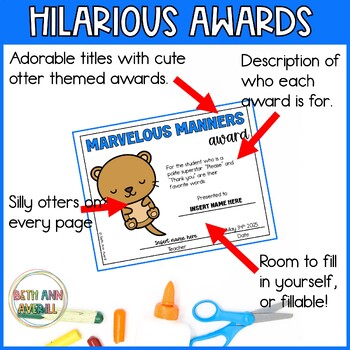 Editable End of Year Otter Awards Certificate for Preschool or Kindergarten