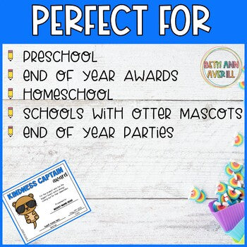 Editable End of Year Otter Awards Certificate for Preschool or Kindergarten