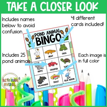 Pond Animals Activities Spring Bingo Cards for Preschoolers