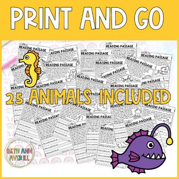 Ocean Animal Reading Passages with Comprehension Questions Shark Week Activities