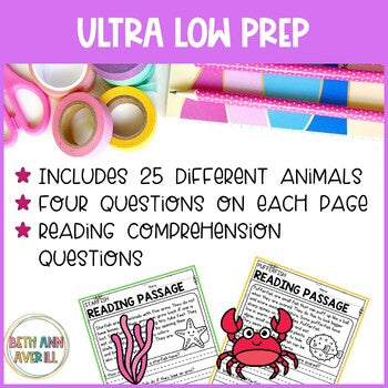 Ocean Animal Reading Passages with Comprehension Questions Shark Week Activities