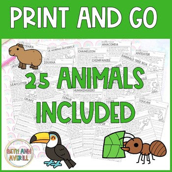 Rainforest Animal Reading Passages with Comprehension Questions Activities