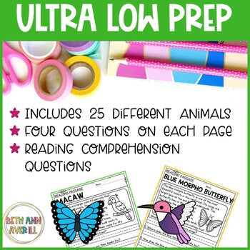 Rainforest Animal Reading Passages with Comprehension Questions Activities
