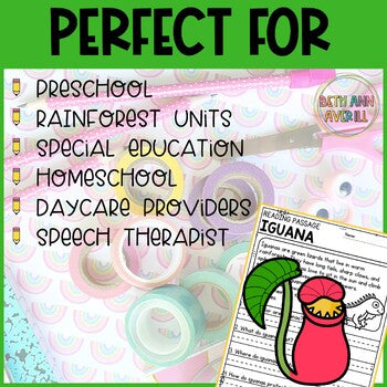 Rainforest Animal Reading Passages with Comprehension Questions Activities
