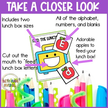 Feed the Lunch Box Activity Alphabet Fluency and Counting for Back to School