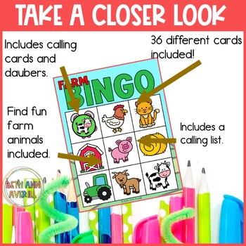 Farm Bingo Cards for Preschool and Kindergarten Farm Animals Activities