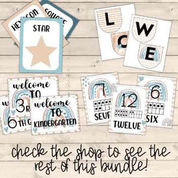 Boho Rainbow Blue Alphabet Posters Neutral Rainbow Classroom Decor