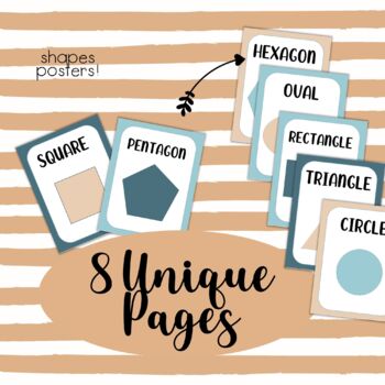 Boho Rainbow Blue Shapes Posters Neutral Rainbow Classroom Decor K Shapes