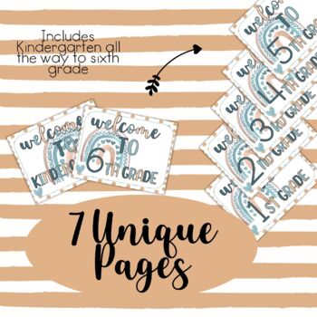 Boho Rainbow Blue Welcome Signs Neutral Rainbow Classroom Decor