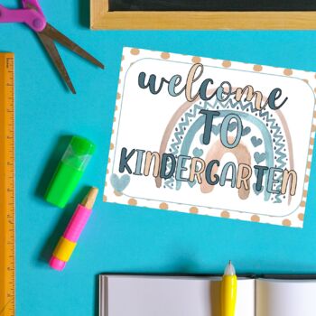 Boho Rainbow Blue Welcome Signs Neutral Rainbow Classroom Decor