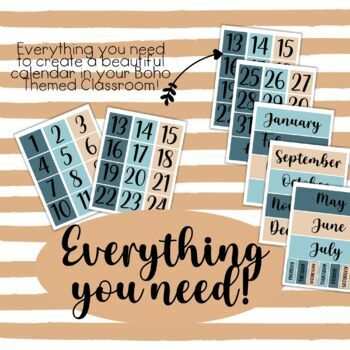 Boho Rainbow Calendar Set Classroom Decor