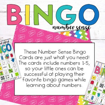 Number Sense Bingo for Preschool and Kindergarten (numbers 1-5)