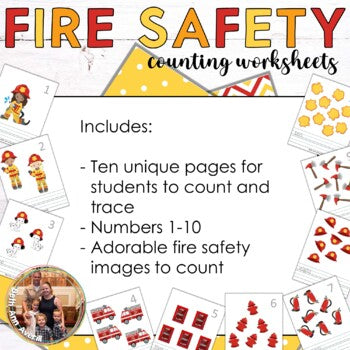 Fire Safety Counting Worksheets, Fire Theme Counting Cards for Preschoolers