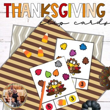 Thanksgiving Counting Clip Cards (1-10) BONUS Color Clip Cards