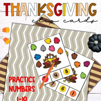 Thanksgiving Counting Clip Cards (1-10) BONUS Color Clip Cards