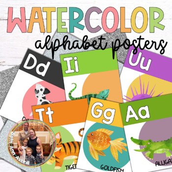 Watercolor Alphabet Posters Watercolor Animals Classroom Decor