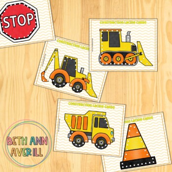 Construction Vehicles Lacing Cards for Preschooler Construction Zone Theme Week