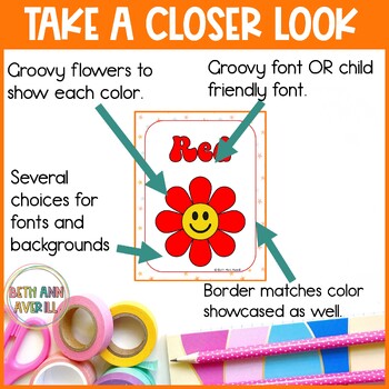 Groovy Boho Color Posters Retro Classroom Decor Set Color Name Posters