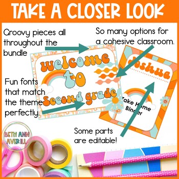 Groovy Retro Boho Classroom Decor Full Set Groovy Theme Classroom Editable