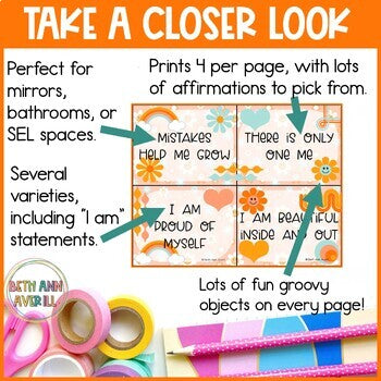 Groovy Boho Affirmation Posters Retro Classroom Decorations