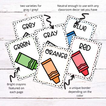 Crayon Color Posters Dotted Classroom Decor Set