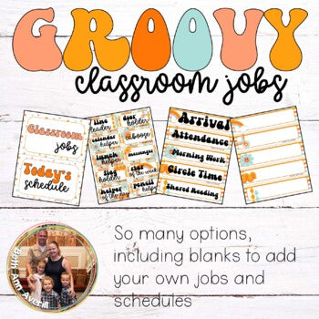 Groovy Boho Retro Today's Schedule and Classroom Jobs Classroom Decor