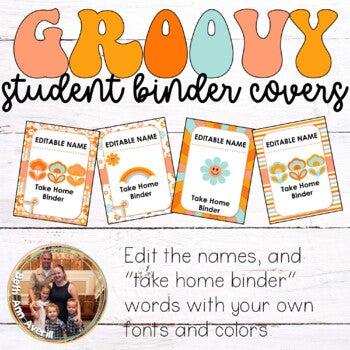 Editable Student Binder Covers in Groovy Boho Retro Theme Take Home Folders