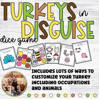 Roll a Turkey Dice Game Disguise a Turkey Craft Activity for Thanksgiving Party