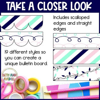 Bulletin Board Borders Navy Mint and Blush Classroom Decor