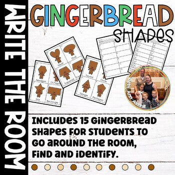 Gingerbread Man Write the Room Math Writing Centers with Shapes Recognition