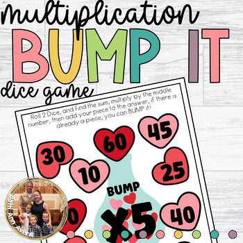 Valentine Math Bump Games for Multiplication Practice Sheets