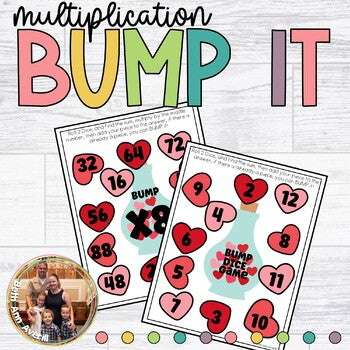 Valentine Math Bump Games for Multiplication Practice Sheets