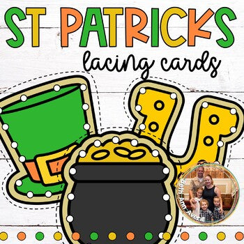St Patrick's Day Fine Motor Activities Cookies Lacing Cards for Preschoolers